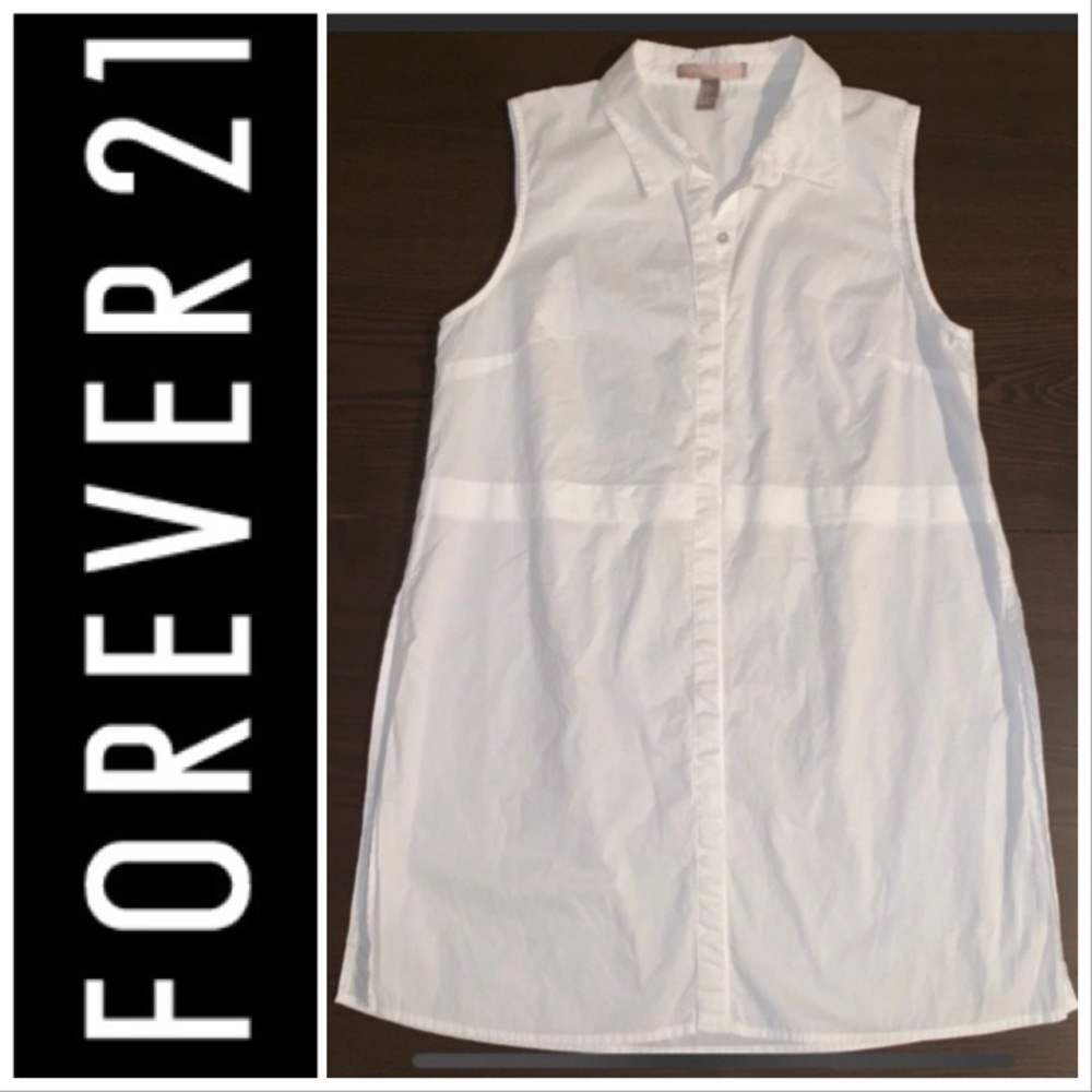 Forever 21 XXI White Button Down Sleeveless Top L